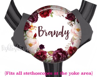 Stethoscope ID Tag | Charcoal Floral Littman Cardiology Stethoscope ID Tag - Fits All Stethoscopes at the Yoke Area - 823