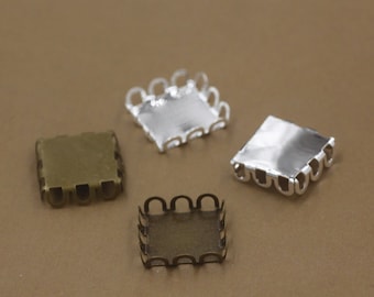 50 Brass Antique Bronze Silver 12mm Square Lace Edge Bezel Cup Cabochon Mountings C08714