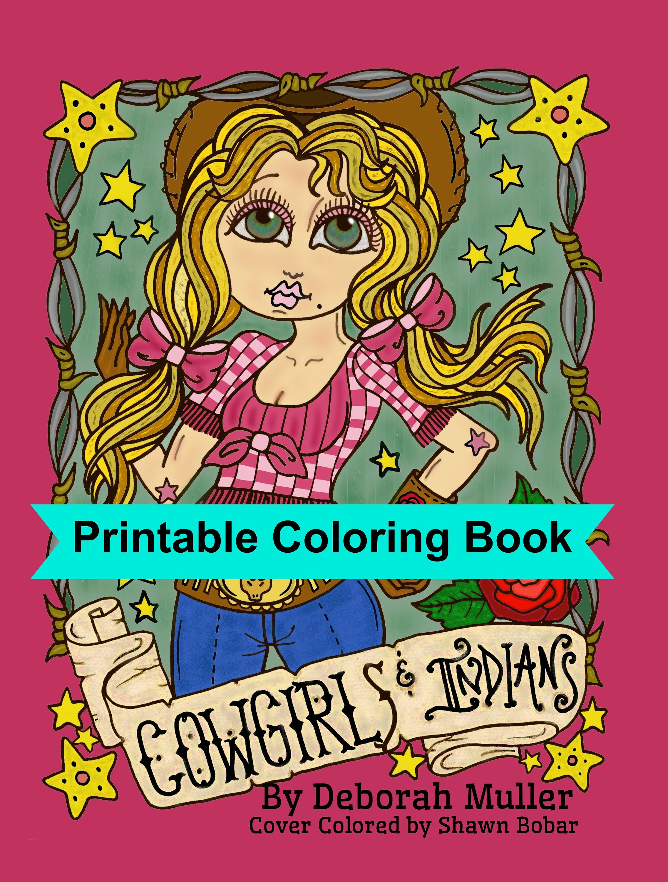 Digital Coloring Book Downloadable Cowgirls and Indians coloring pages digi stamps cardmaking clip
