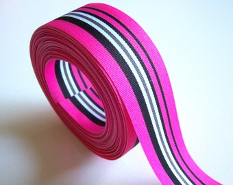 Striped Ribbon, Hot Pink and Black Stripe Grosgrain Ribbon 1 1/2 inches wide x 10 yards, SECOND QUALITY FLAWED