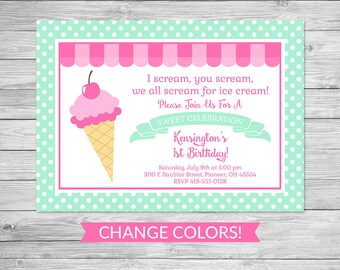 Ice Cream Shoppe Birthday Invitation Printable - Ice Cream Birthday Party Invite, Invitation, Ice Cream Parlor, Ice Cream