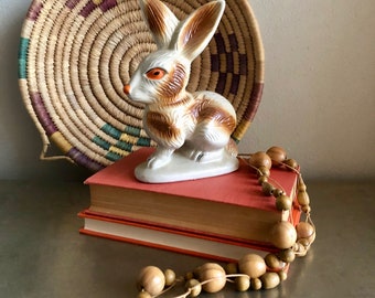 vintage lustreware bunny rabbit orange eyes made in Brazil figurine