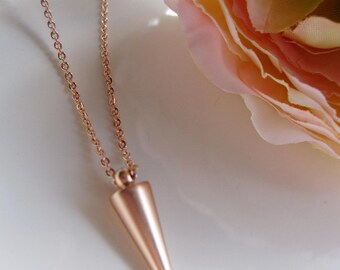 Rose Gold bullet Necklace, Spike Necklace, Modern Pendant, Rose Gold Jewelry Redpeonycreations