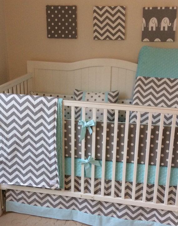 Deposit Crib Bedding Complete Nursery Set Gray and Light Aqua