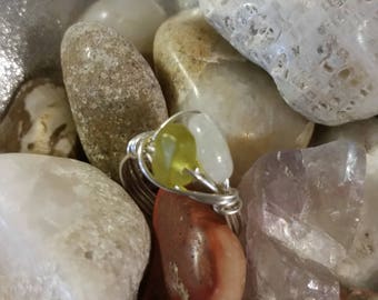 Moonstone and Peridot wire wrapped ring in Argentium silver.
