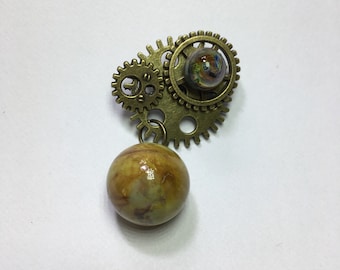 Brooch steampunk, brooch lampwork
