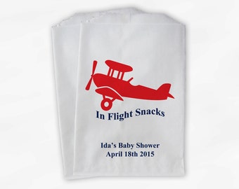 Personalized Airplane Party Candy Favor Bags - In Flight Snacks Custom Treat Bags for Baby Shower - 25 Paper Bags (0018)