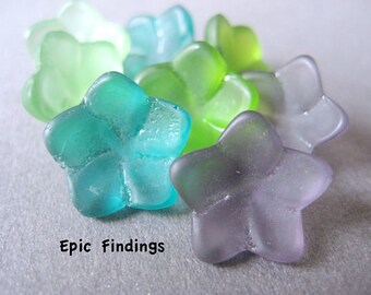 Sale!! 12mm Frosted Glass Flower Bead Mix Purple, Teal & Green DIY Jewelry Design Craft Supply