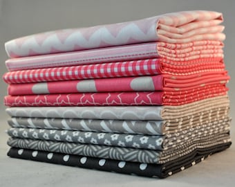 Designer Pink/Gray Fat Quarter Bundle, 10 pieces, 2 1/2 yards total