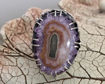 AMETHYST RING, Size 8, Statement Ring, Druzy Ring, Amethyst Druzy, Handcrafted Ring, Gemstone Ring, Artisan Ring, 925 Sterling Silver
