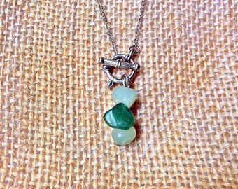 12th Year Anniversary Toggle Necklace: stacked green jade nugget beads