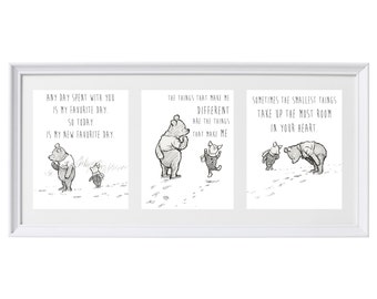 Classic Winnie the Pooh Set of Three Prints Wall Art Nursery Art Set #1