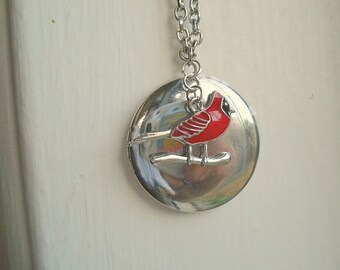 Cardinal Locket Silver Locket Red Bird Necklace Cardinal Necklace Bird Jewelry Bird Necklace Cardinal Jewelry