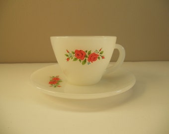 Fire King Rose Tea Cup and Saucer