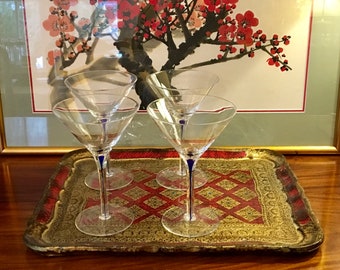 Vintage Rectangular Gold and Red Florentine Serving Tray, Drinks Tray, Bar Tray
