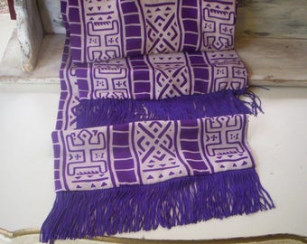 Vintage purple abstract shawl wrap/Abstract fabric/Vintage aztec fabric shawl/Sheer head piece/aztec fabric scarf/Sheer shawl with tassels