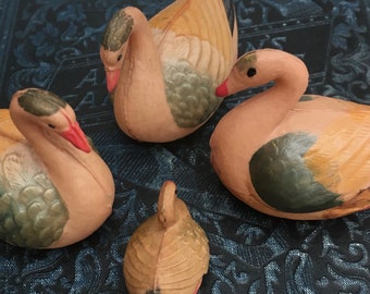 4 Antique Celluloid Swans Birds