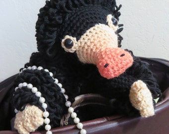 Niffler crochet pattern, updated, amigurumi, fantastic, stuffed animal pattern, loop stitch, safety eyes, yarn, inspired by Fantastic Beasts
