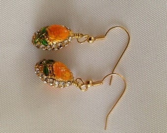 Gold Flower Cloissone Bead Earrings