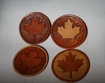 Leather Coasters - set of 4, Maple leaf