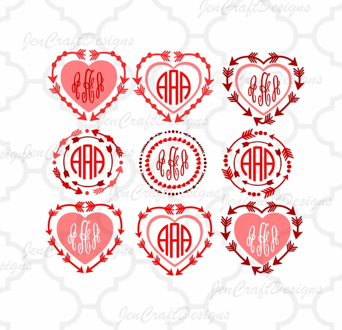 Download Arrow Heart Monogram Frames SVG Set valentines SVG Eps Png