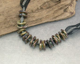 Raku Organic Handmade Lampwork Silver Glass Art Beads - 9 Freeform Artisan Multi Coloured Glass Accent Beads by Emma Ralph SRA UK Art Beads