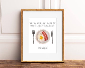 There Has Never Been a Sadness Print, Parks and Recreation Quote Sign, Bacon and Eggs Illustration, Ron Swanson Breakfast Printable, 8x10