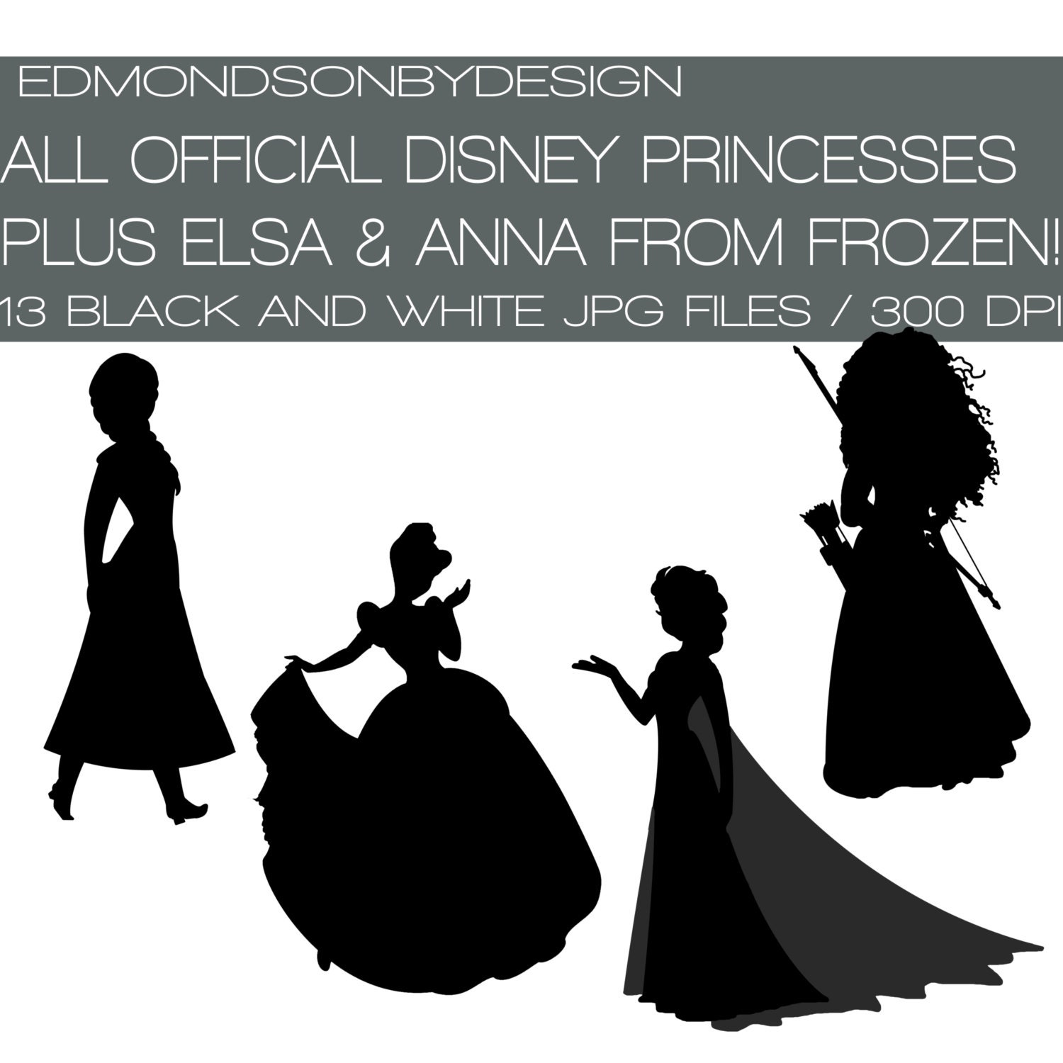 Download Disney Princess Silhouette JPG Black and White Clip Art Icons