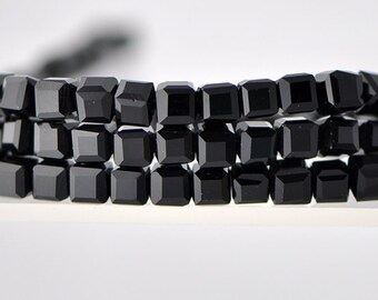 Glass Crystal Cube 6mm Black Jet Faceted Beads -FZ0627 / 95pcs