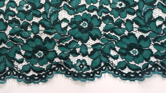 Green fabric cord, green lace, French lace, embroidered lace, Bridal lace