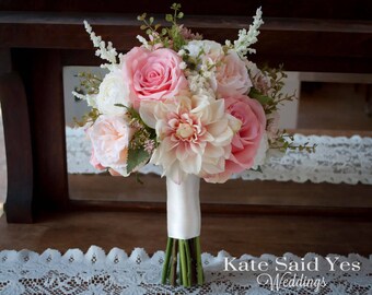 Rustic Bouquet, Blush Bouquet, Wedding Bouquet, Rose Bouquet, Silk Bouquet, Garden Bouquet, Silk Flowers