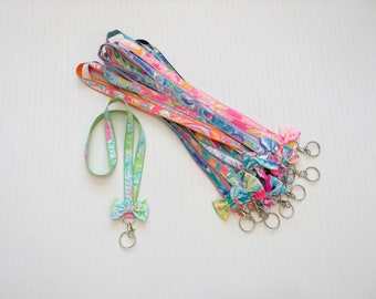 Preppy Lilly Pulitzer Fabric Lanyard with Bow Trim in Many Prints