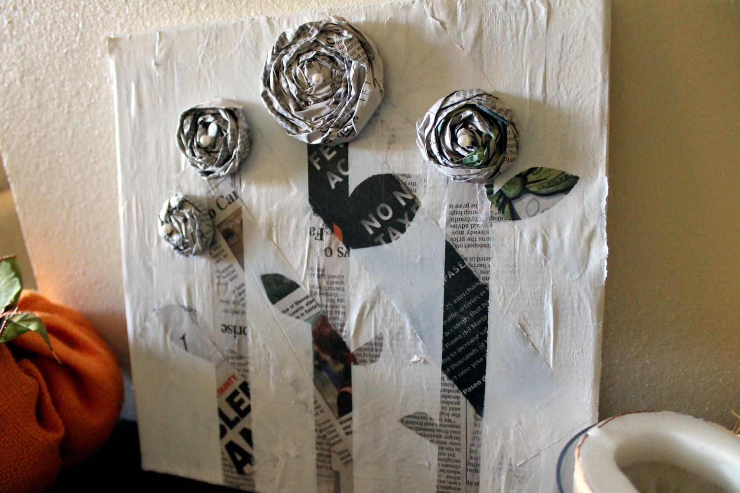 Newspaper Flower Wall Art 12x12 Canvas Wall Art Home Decor