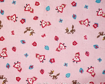 Kokka Fabric ~ Little Red Riding Hood Fabric ~ Japanese Fabric ~ Pink Fabric ~ Home Decor Fabric ~ Cotton Linen Printed Canvas~ Girls Fabric