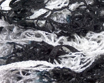 scarf black/white/gray ruffle - handmade