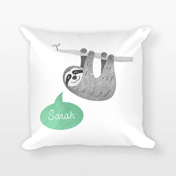 Sloth Pillow, Custom Name Pillow, Personalized Pillow, Birthday Gift for Daughter, Kids Room Decor, Animal Throw Pillow, Decorative Pillow