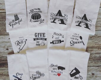 Flour Sack Kitchen Towels, set of 5. Monogrammed Kitchen Towel. Funny Kitchen Towels. Personalized Gift. Farmhouse Kitchen