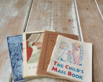 religious vintage books, 4 set of books, collectors paper ephemera for collage art, religious collectors, old books