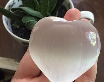 Large Selenite Heart | Reiki Love Infused | Spiritual Junkies | Healing Crystal + Gemstone | 2-3 Inches
