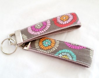 Keychain Wristlet Key fob - Color Splash on Gray