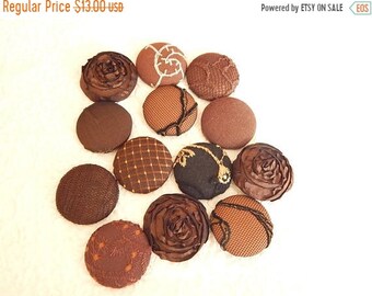 CLEARANCE - Dark brown fabric buttons, lot of 10, embroidered buttons, 1.5 inches, size 60 buttons