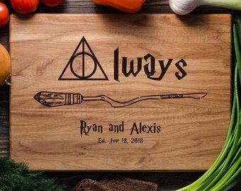 Harry Potter Personalized cutting board Custom cutting board engraved Wedding gift Bridal shower gift Deathly hallows Harry Potter Always