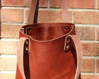 Small Tote, Tote Bag, Petite Tote, Cognac Latigo Leather, Leather bag, unlined leather