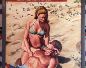 MidCentury Pin-Up Pulp Cover Oil Beach California Painting