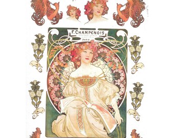Rice Paper Sheet 22x32 cm Mucha Lady Art Decoupage Crafts Washi Paper