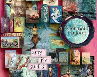 Junk Journal Kit Mermaid Journal Printable Journal Pages Digital Journal Kit Mini Album ephemera pack vintage journal mermaid