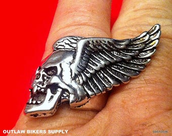 Hells Winged Death-head ring