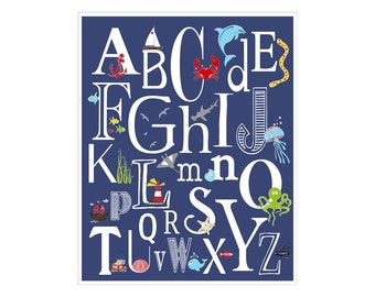 Children's Wall Art / Nursery Decor Nautical Alphabet Poster - ABC alphabet typography Poster Print