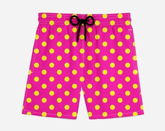 Yellow Polka Dots in Hot Pink Summer Shorts (Premium All Over Graphics Print , Hand Made Beach Shorts)