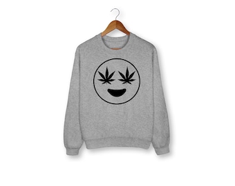 Emoji Sweatshirt, Weed, Sweater, 420, Stoner, Cannabis, Marijuana, Graphic Tee, Funny Shirt, Funny, Yoga, Retro, Medical Marijuana, Unisex